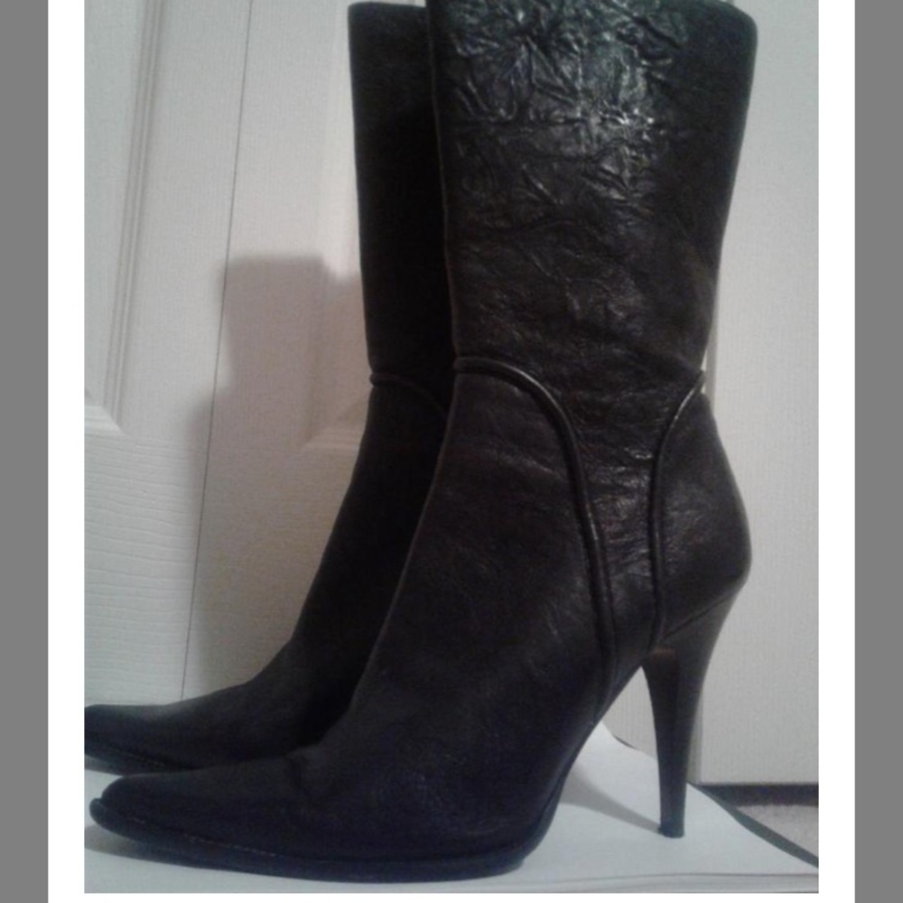 KENNETH COLE ‘That’s The Point’ Black Leather Heel Boot Bootie Heels Stiletto